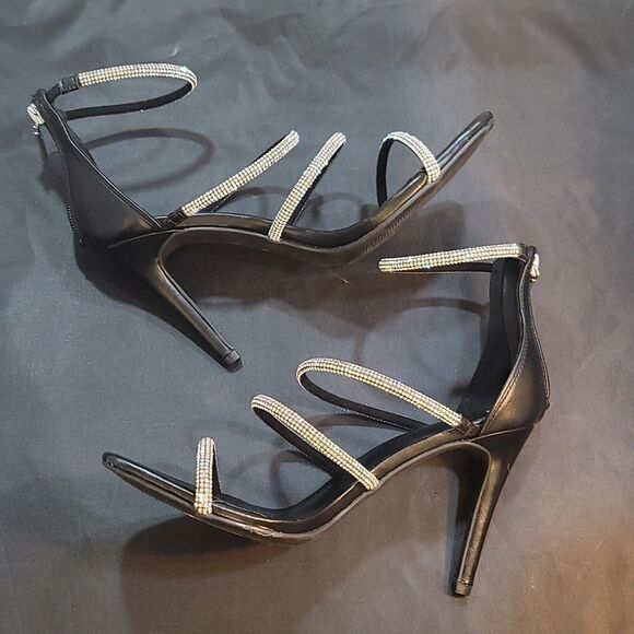BRAND NEW BEBE MULTI- RHINESTONE STRAPS EMBELLISHMENTS HIGH HEEL STILETTO SANDAL - Picture 11 of 13